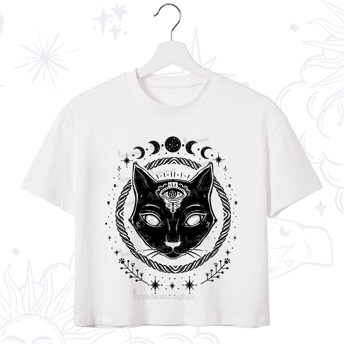 Purplehecate Third Eye Black Cat Crop T-Shirt