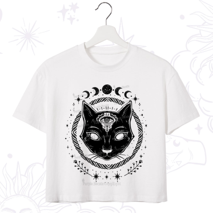 Purplehecate Third Eye Black Cat Crop T-Shirt
