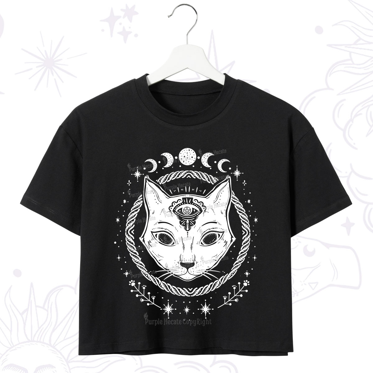 Purplehecate Third Eye Black Cat Crop T-Shirt