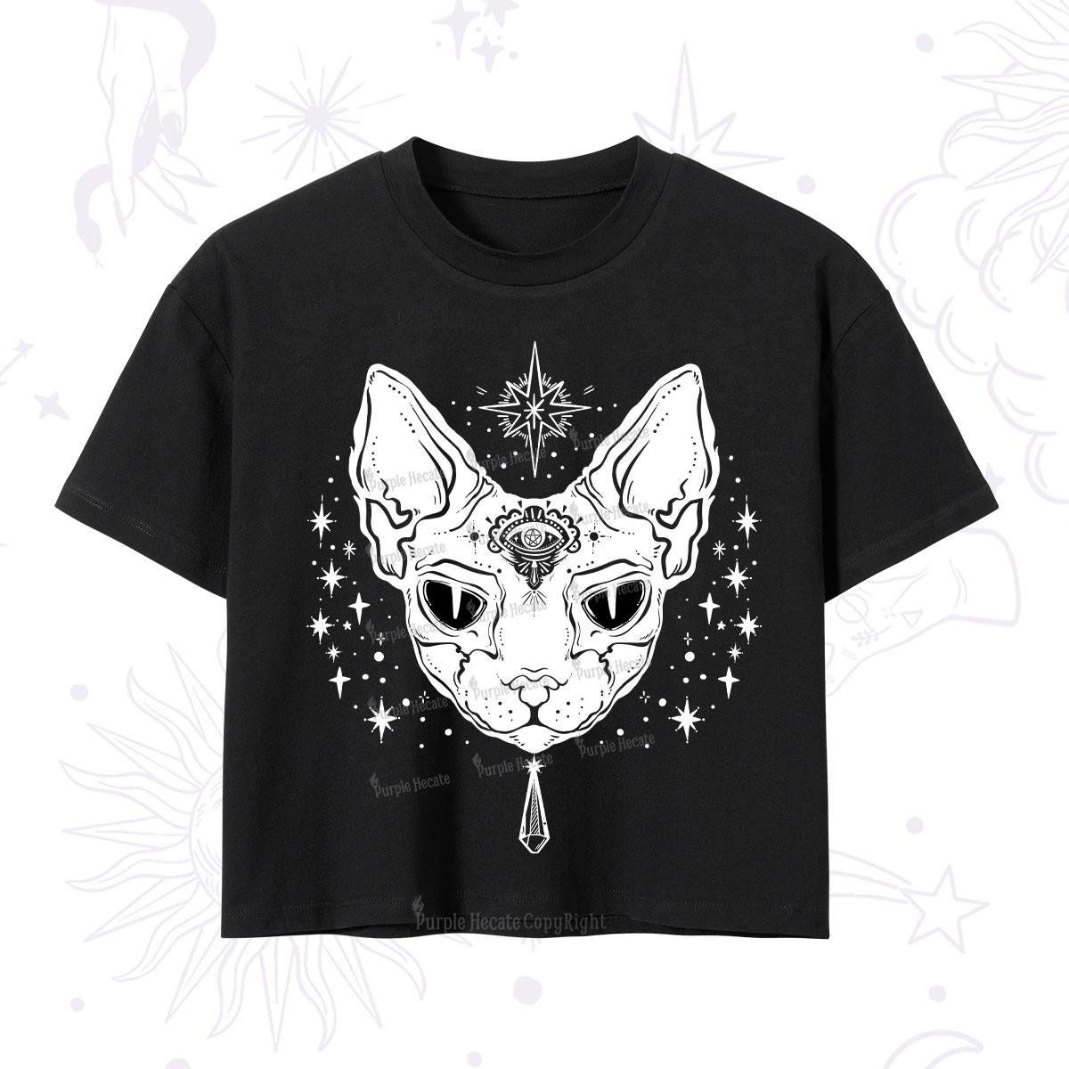 Purplehecate Three Eyed Sphynx Cat Crop T-Shirt