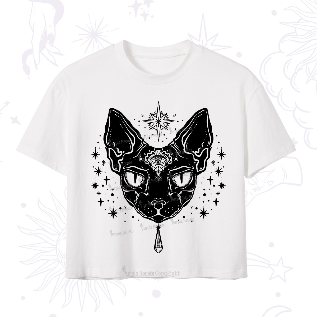 Purplehecate Three Eyed Sphynx Cat Crop T-Shirt