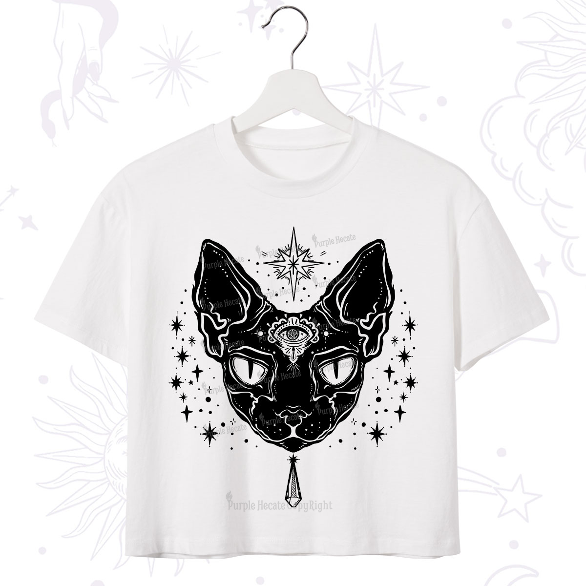 Purplehecate Three Eyed Sphynx Cat Crop T-Shirt