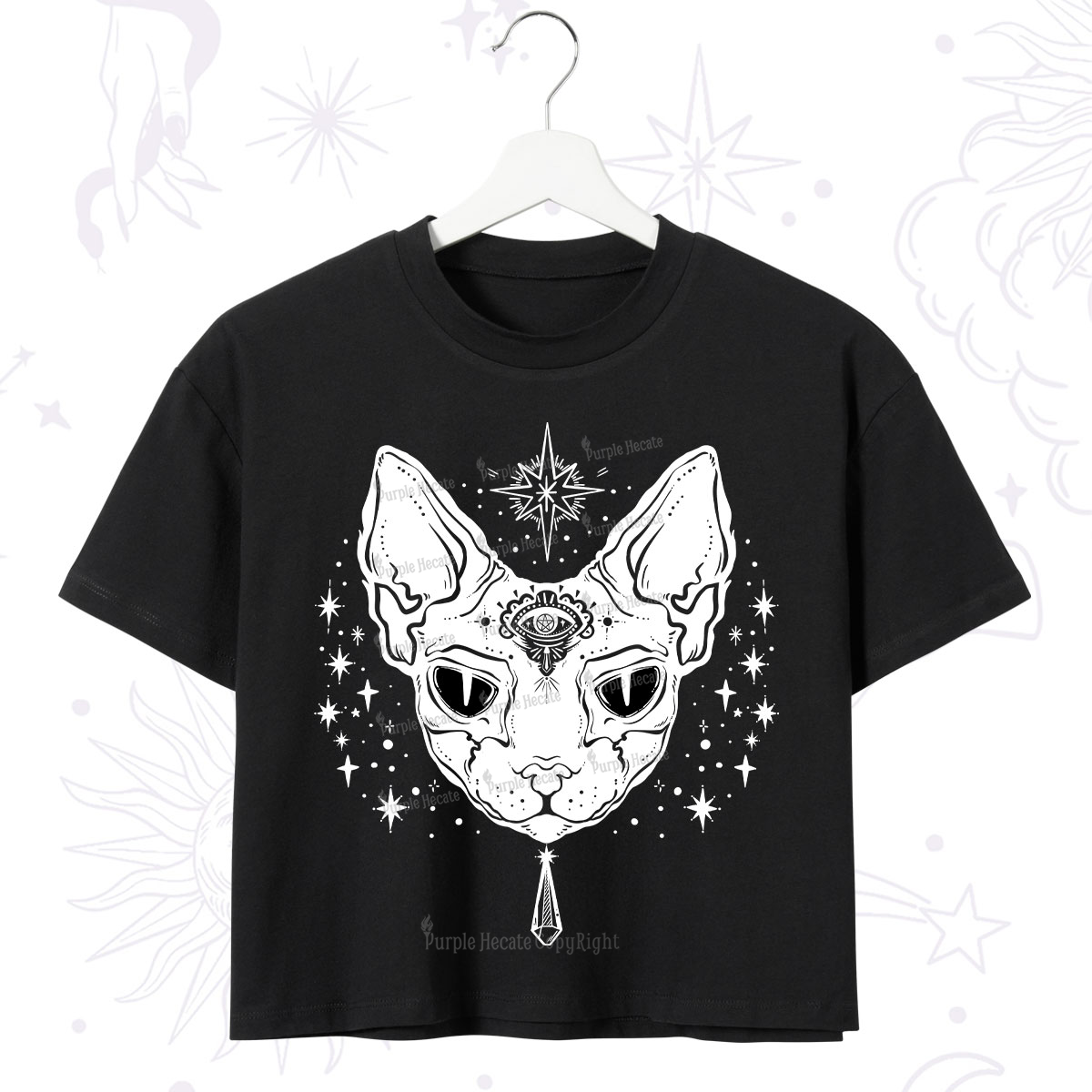 Purplehecate Three Eyed Sphynx Cat Crop T-Shirt