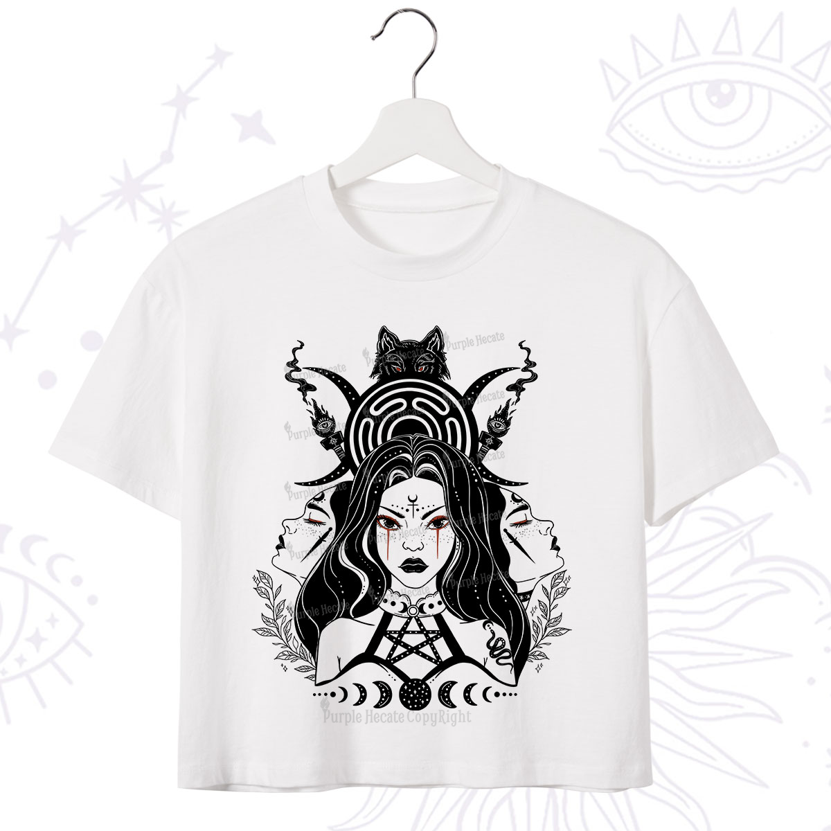 Purplehecate The Triple Moon Goddess Hecate Crop T-Shirt