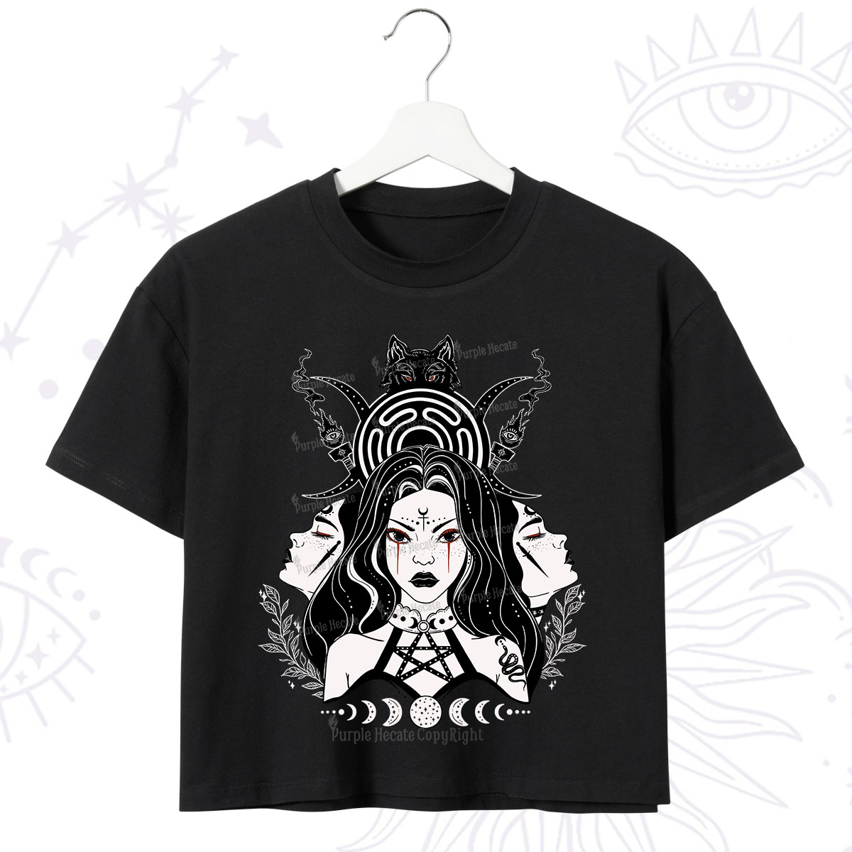 Purplehecate The Triple Moon Goddess Hecate Crop T-Shirt