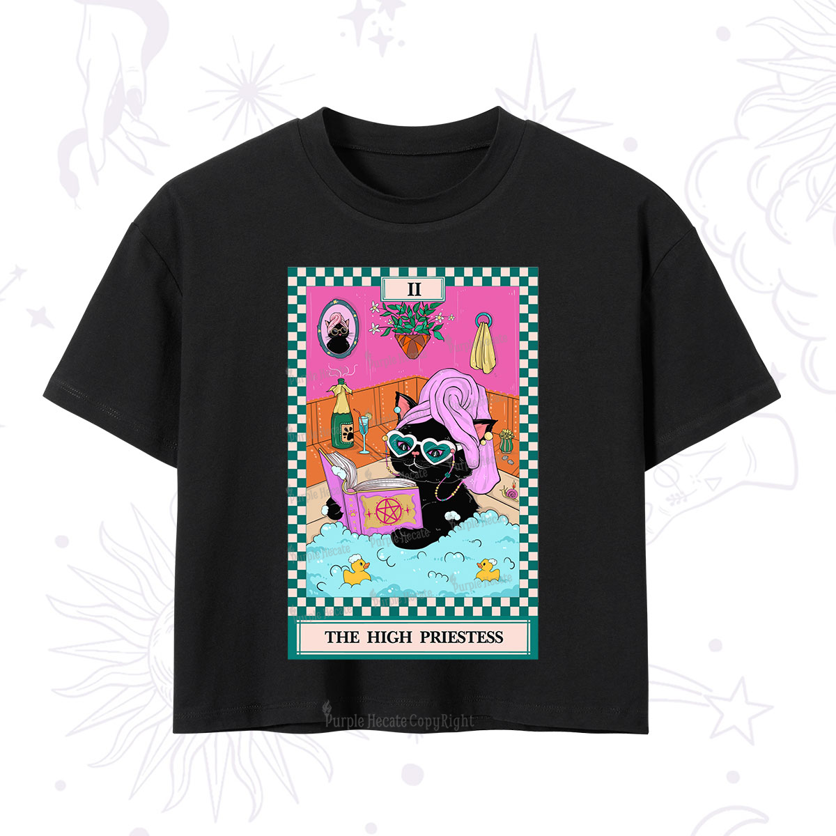 Purplehecate The Cat High Priestess's Bubble Time Tarot Crop T-Shirt