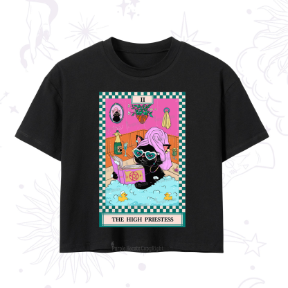 Purplehecate The Cat High Priestess's Bubble Time Tarot Crop T-Shirt