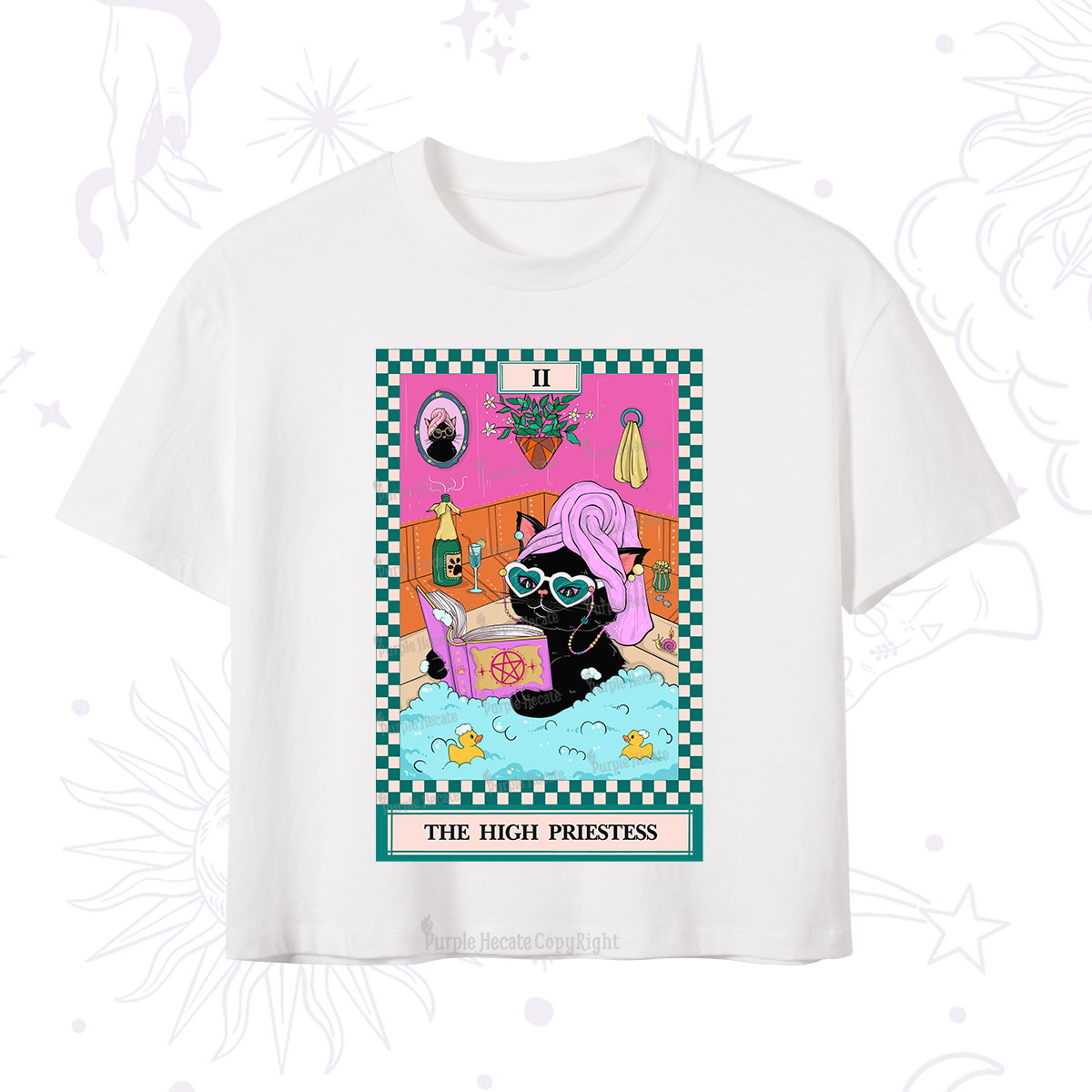 Purplehecate The Cat High Priestess's Bubble Time Tarot Crop T-Shirt