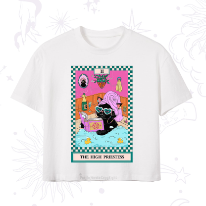 Purplehecate The Cat High Priestess's Bubble Time Tarot Crop T-Shirt