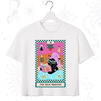 Purplehecate The Cat High Priestess's Bubble Time Tarot Crop T-Shirt