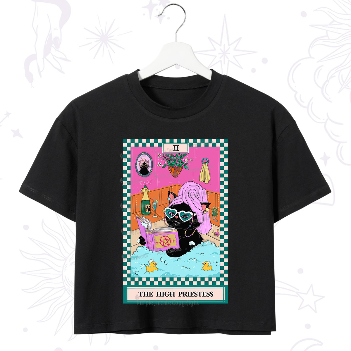 Purplehecate The Cat High Priestess's Bubble Time Tarot Crop T-Shirt
