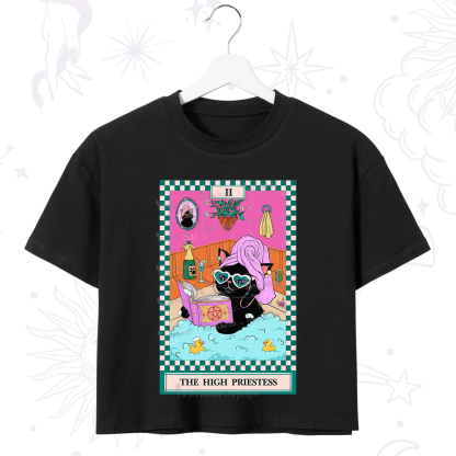 Purplehecate The Cat High Priestess's Bubble Time Tarot Crop T-Shirt