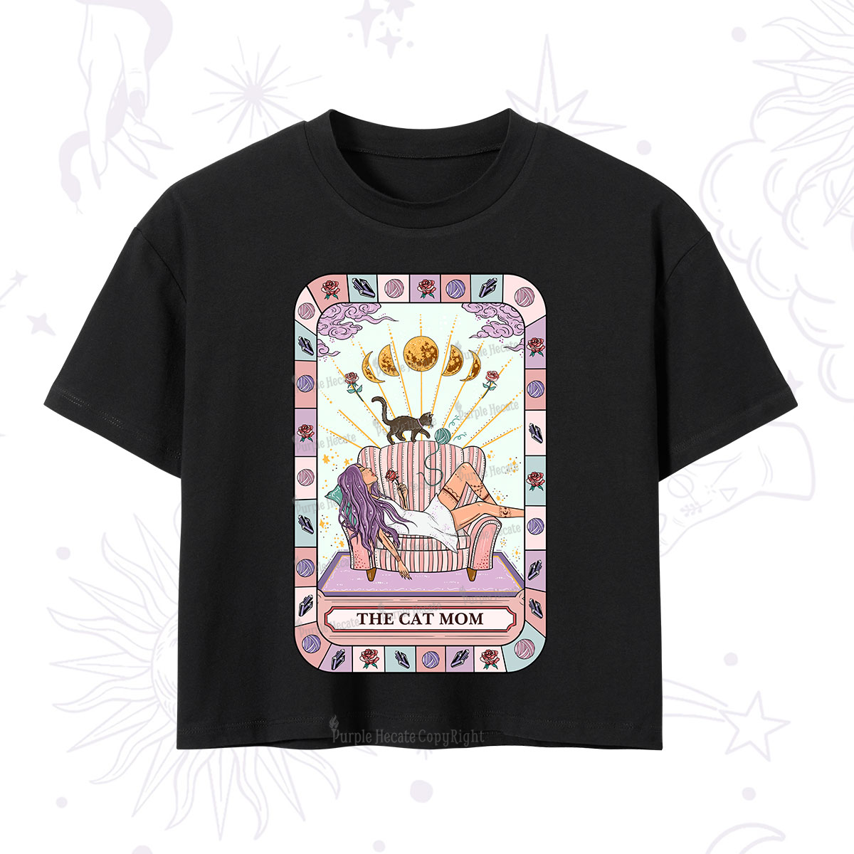 Purplehecate The Chill Cat Mom Crop T-Shirt