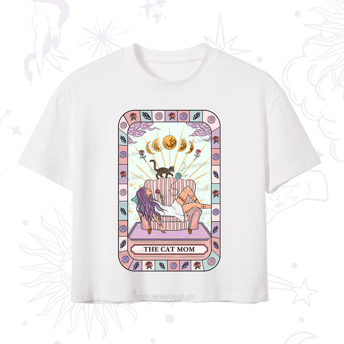Purplehecate The Chill Cat Mom Crop T-Shirt