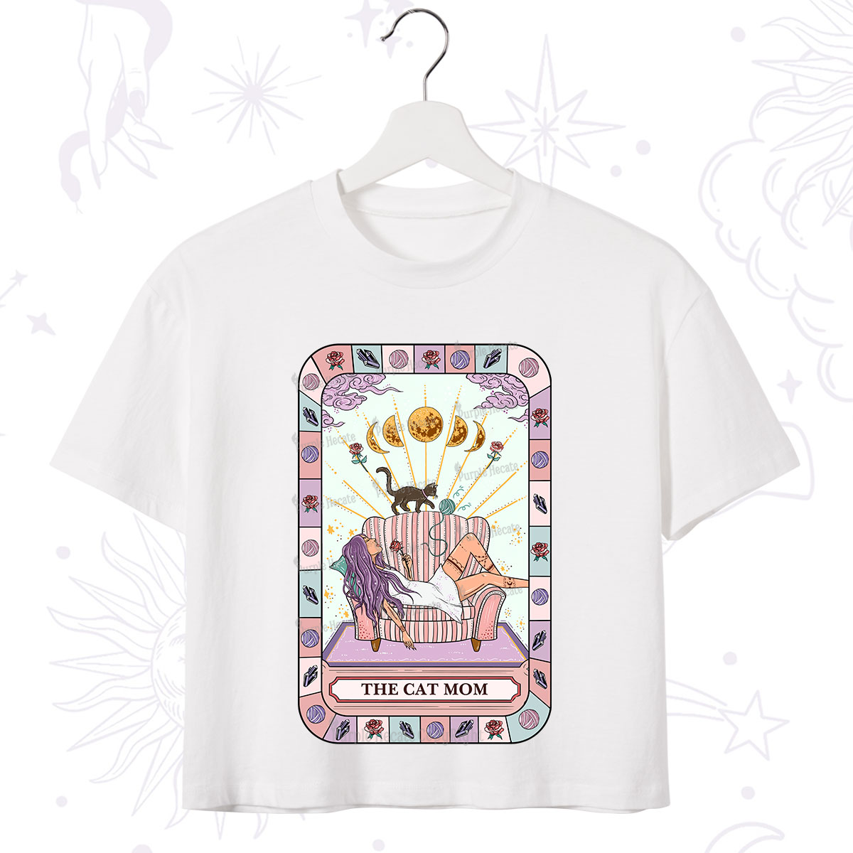 Purplehecate The Chill Cat Mom Crop T-Shirt