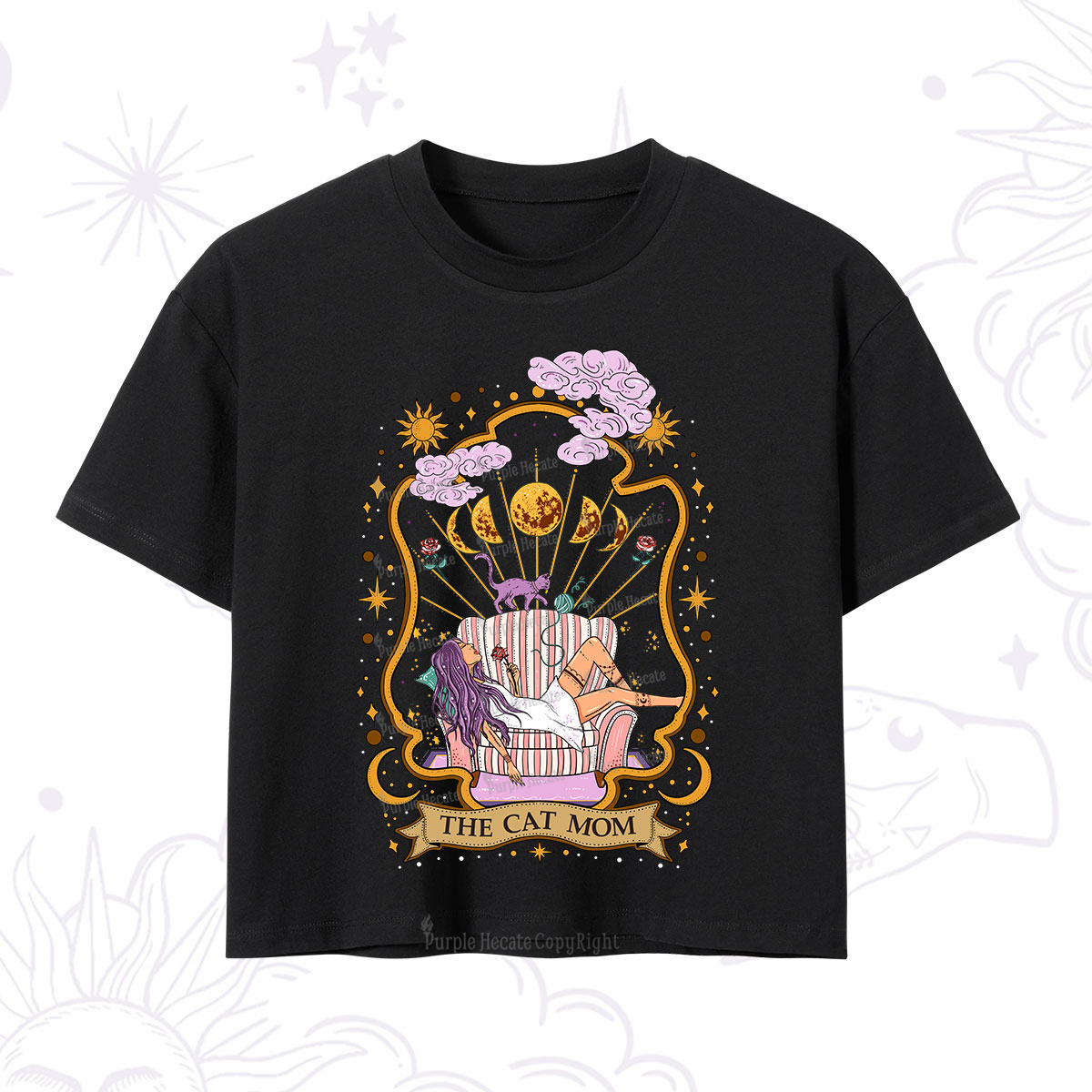 Purplehecate The Cat Mom Goddess Crop T-Shirt
