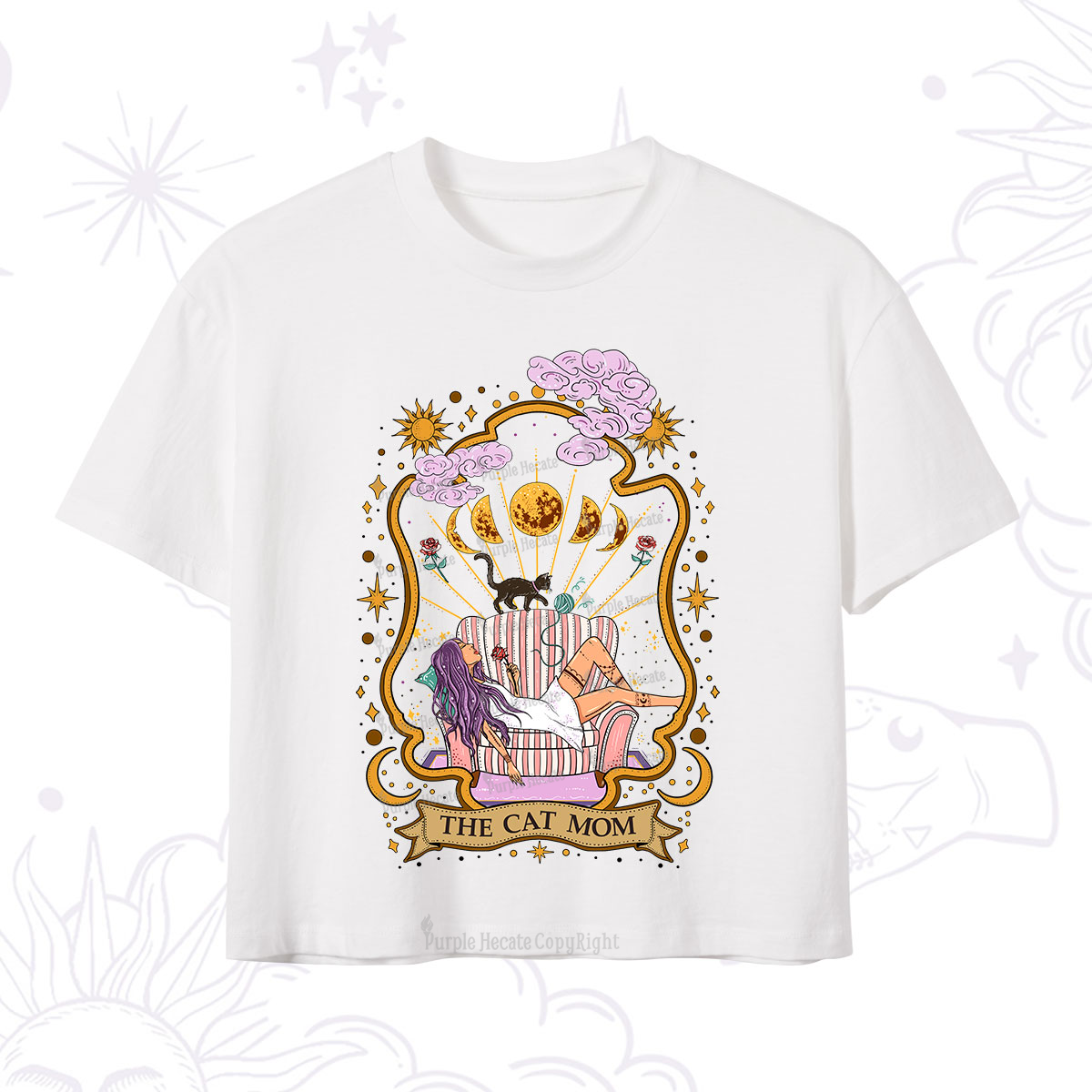 Purplehecate The Cat Mom Goddess Crop T-Shirt