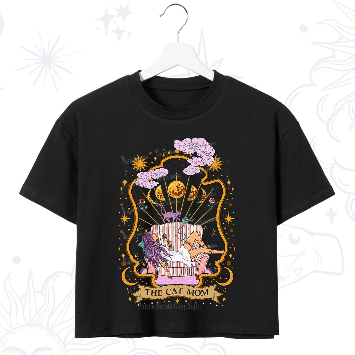Purplehecate The Cat Mom Goddess Crop T-Shirt