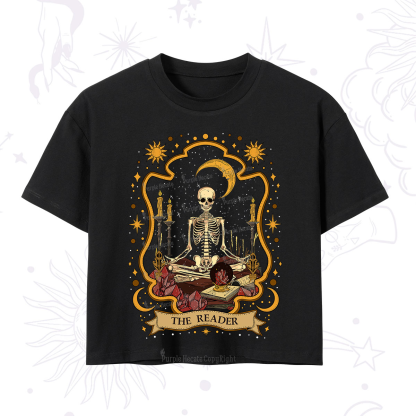 Purplehecate The Reader Skeleton Crop T-Shirt