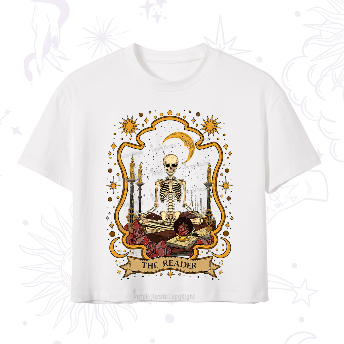 Purplehecate The Reader Skeleton Crop T-Shirt