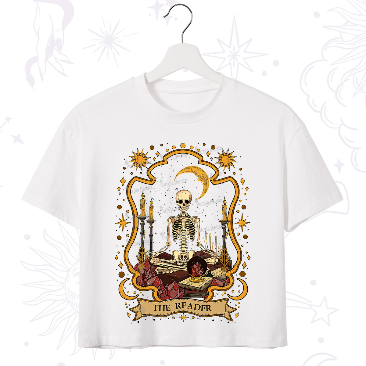 Purplehecate The Reader Skeleton Crop T-Shirt