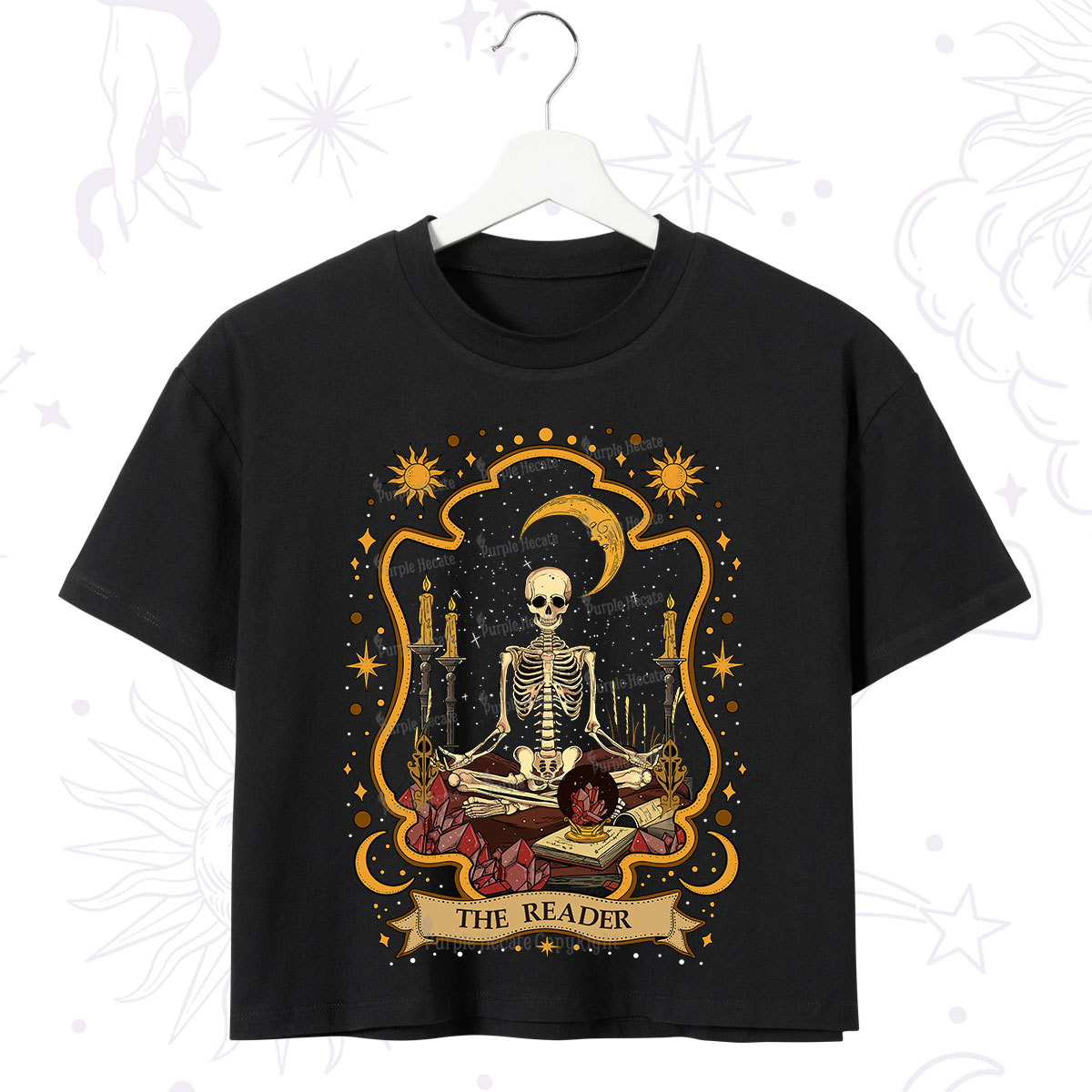Purplehecate The Reader Skeleton Crop T-Shirt