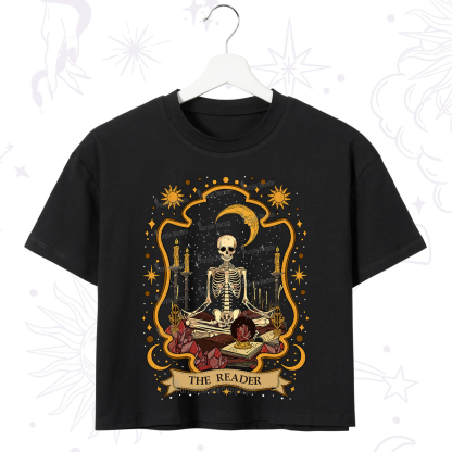 Purplehecate The Reader Skeleton Crop T-Shirt