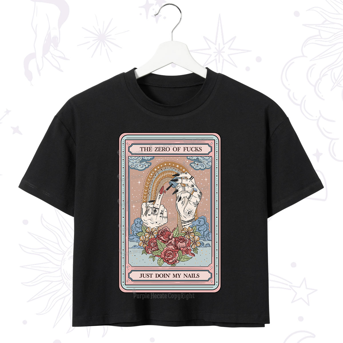Purplehecate The Zero of Fucks Just Doin' My Nails Tarot Crop T-Shirt