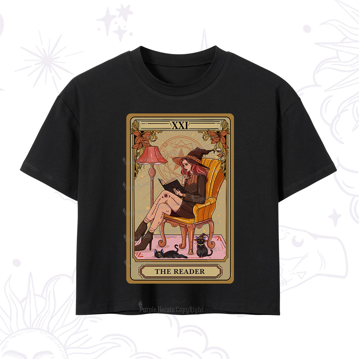 Purplehecate The Reader ?C Cat Mom Tarot Crop T-Shirt