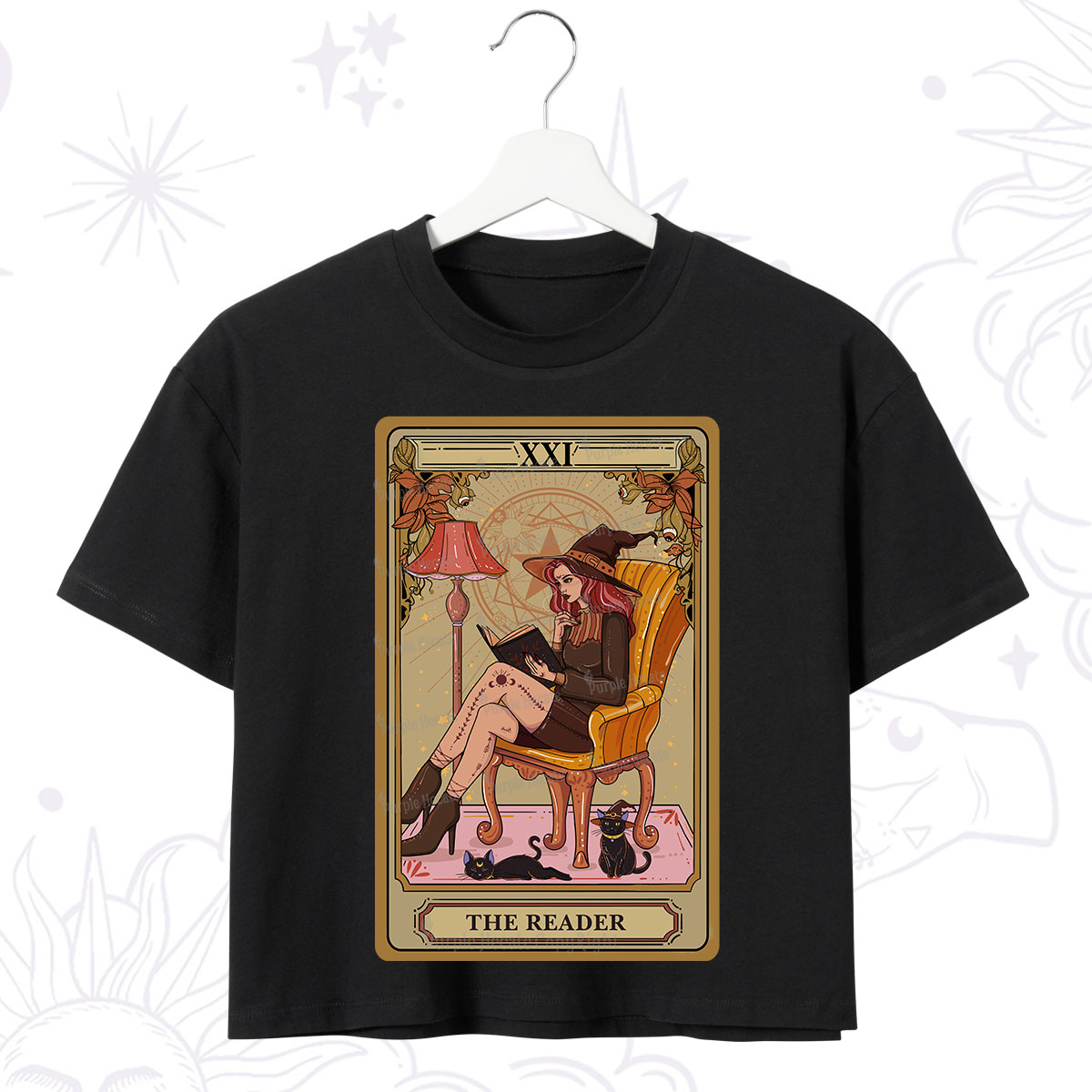 Purplehecate The Reader ?C Cat Mom Tarot Crop T-Shirt