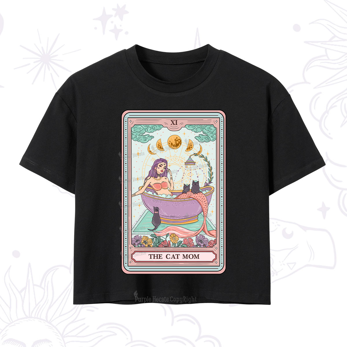 Purplehecate The Cat Mermaid Mom Tarot Card Crop T-Shirt