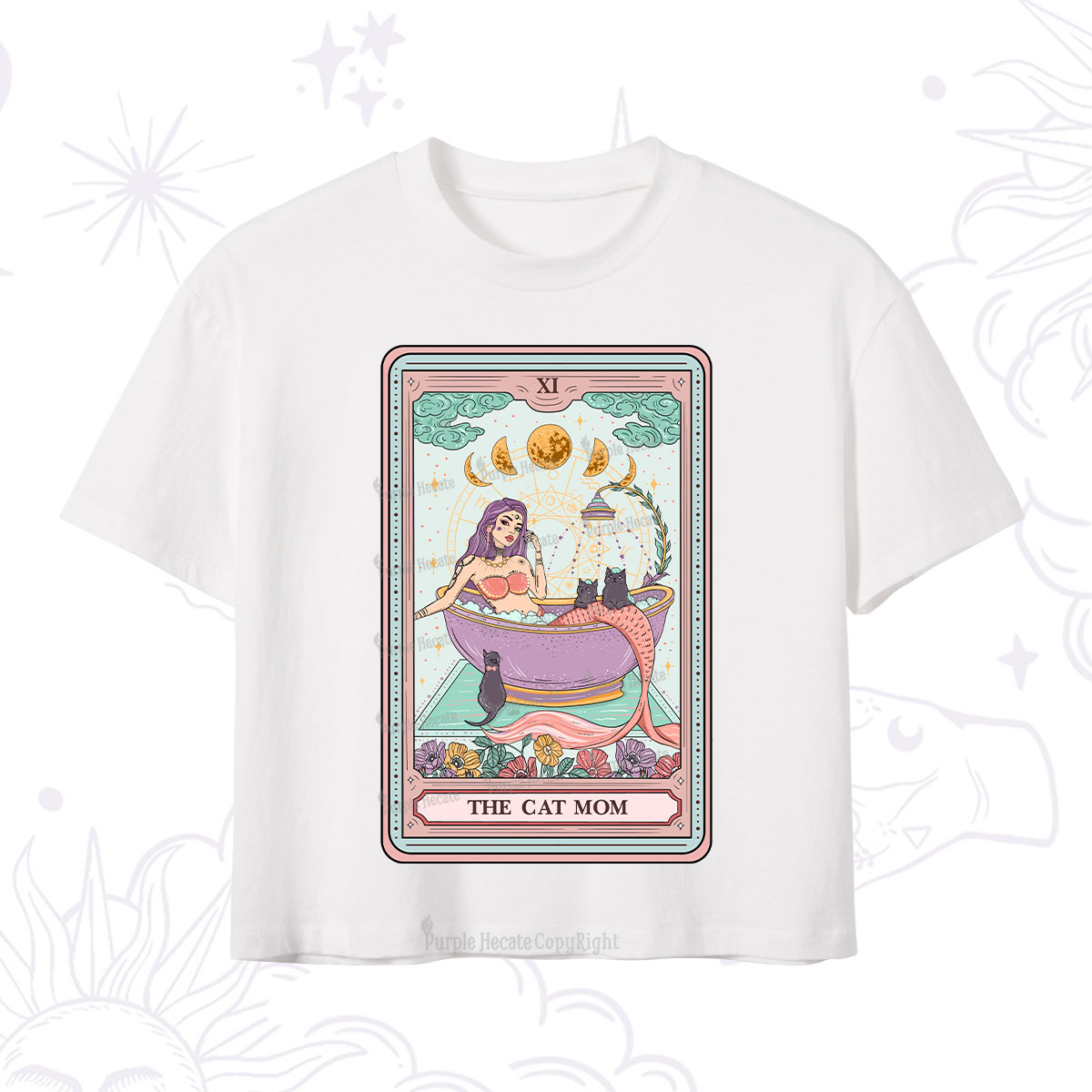 Purplehecate The Cat Mermaid Mom Tarot Card Crop T-Shirt