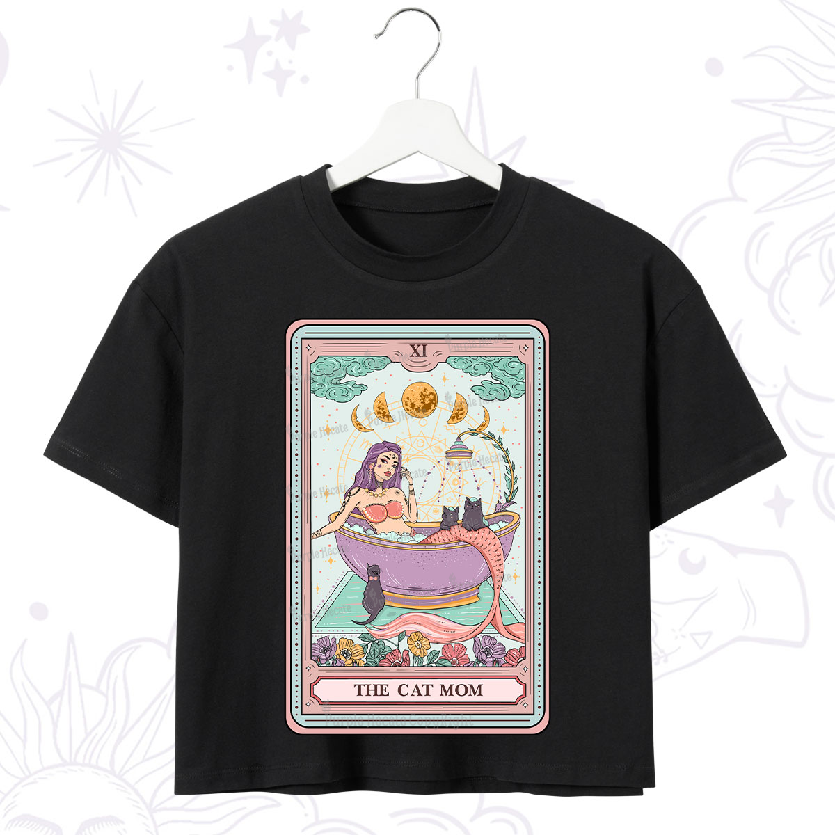 Purplehecate The Cat Mermaid Mom Tarot Card Crop T-Shirt