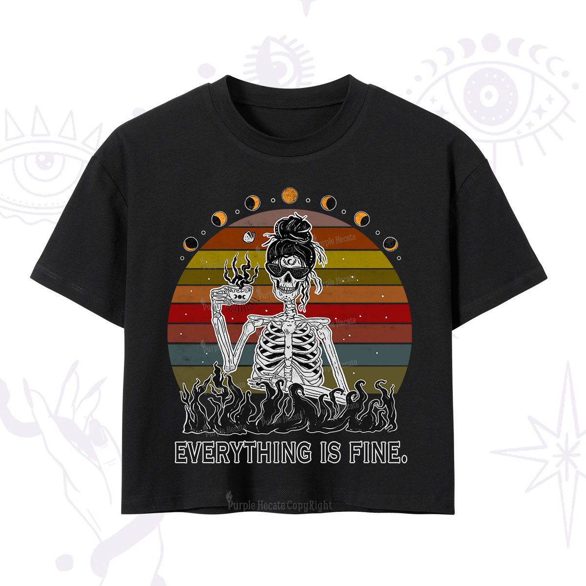 Purplehecate Everything Is Fine Skeleton Crop T-Shirt