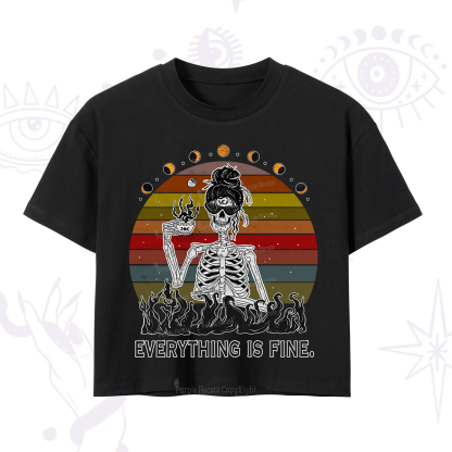 Purplehecate Everything Is Fine Skeleton Crop T-Shirt