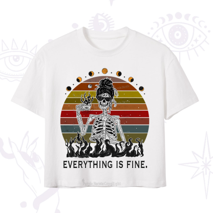 Purplehecate Everything Is Fine Skeleton Crop T-Shirt