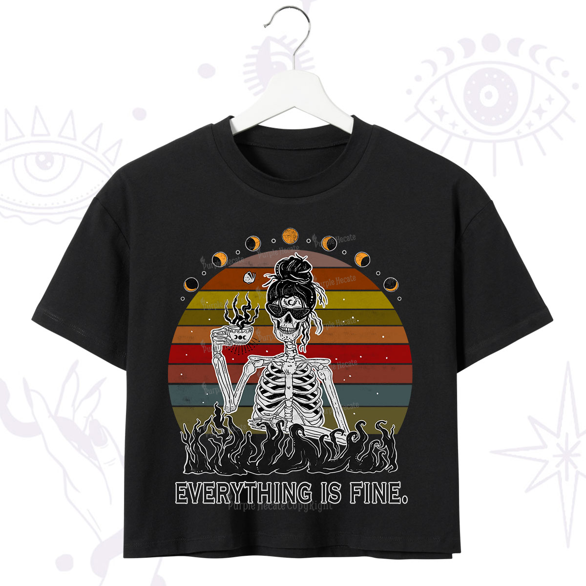 Purplehecate Everything Is Fine Skeleton Crop T-Shirt