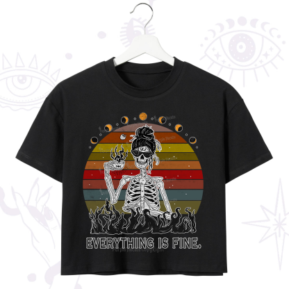 Purplehecate Everything Is Fine Skeleton Crop T-Shirt
