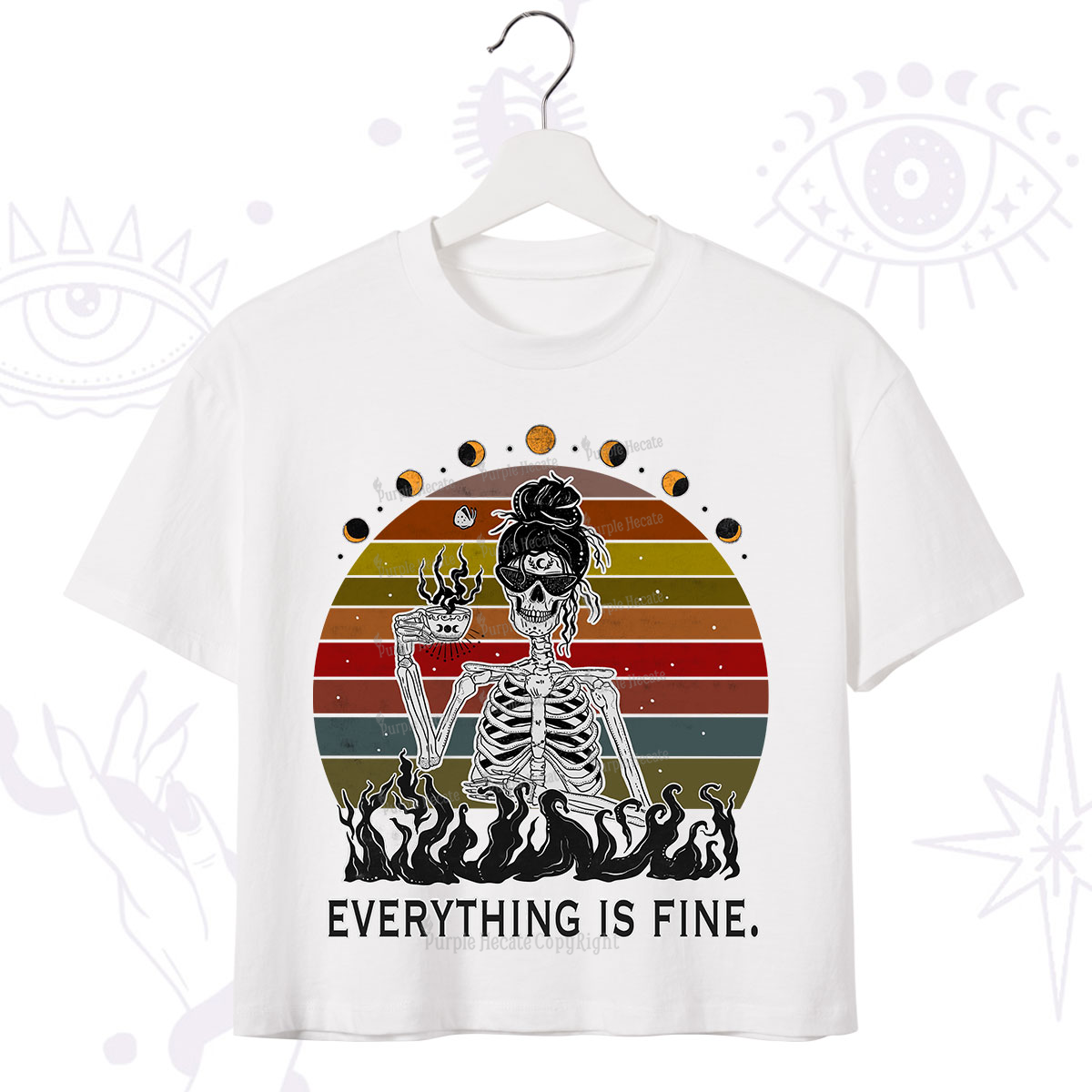 Purplehecate Everything Is Fine Skeleton Crop T-Shirt