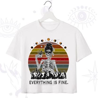 Purplehecate Everything Is Fine Skeleton Crop T-Shirt