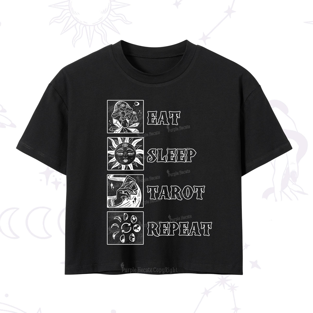 Purplehecate Eat Sleep Tarot Repeat Crop T-Shirt