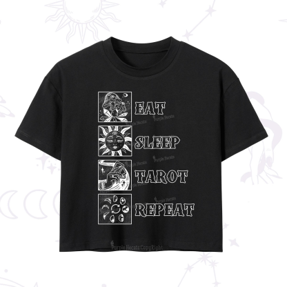 Purplehecate Eat Sleep Tarot Repeat Crop T-Shirt