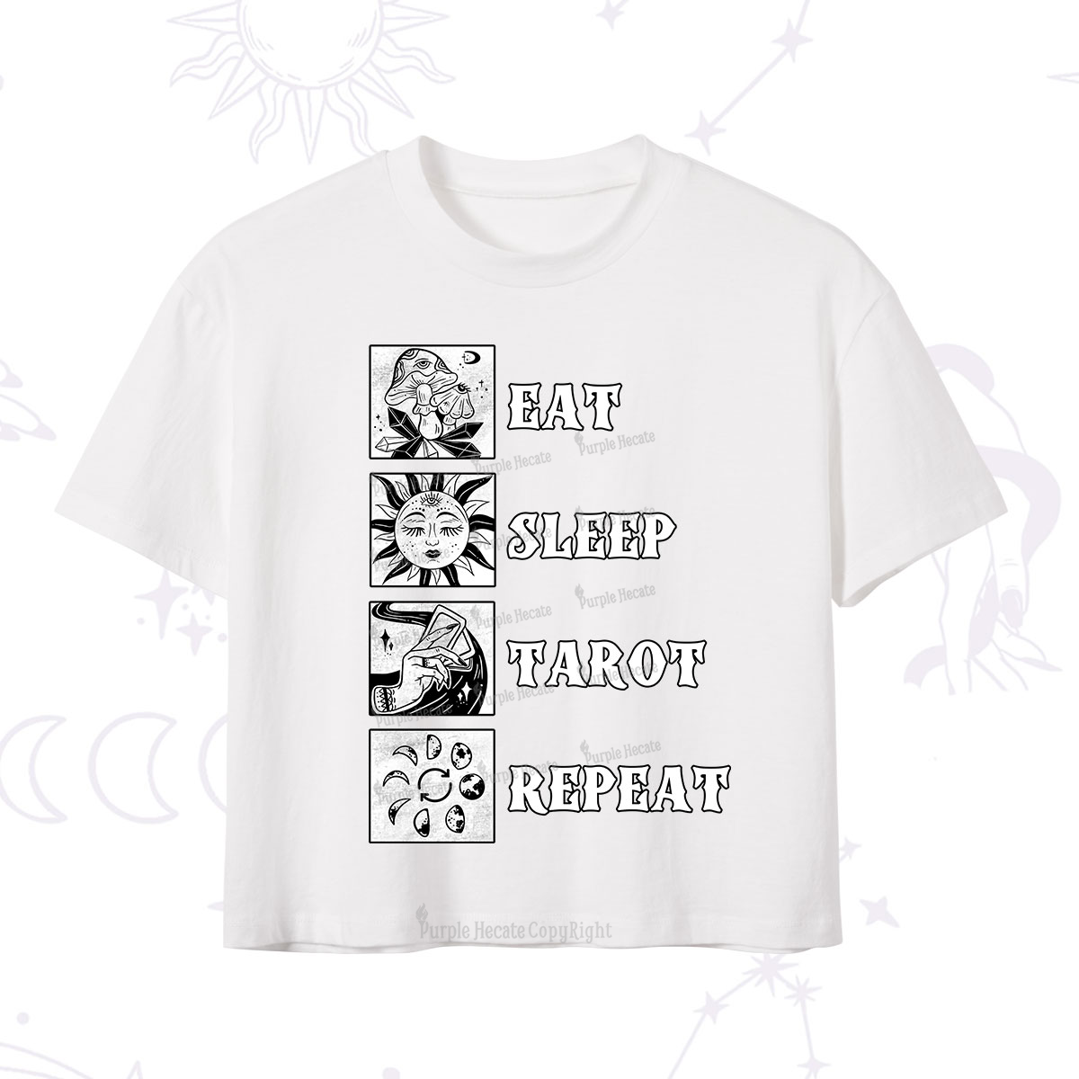 Purplehecate Eat Sleep Tarot Repeat Crop T-Shirt
