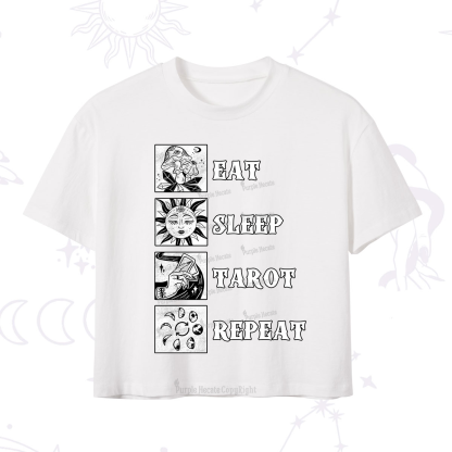 Purplehecate Eat Sleep Tarot Repeat Crop T-Shirt