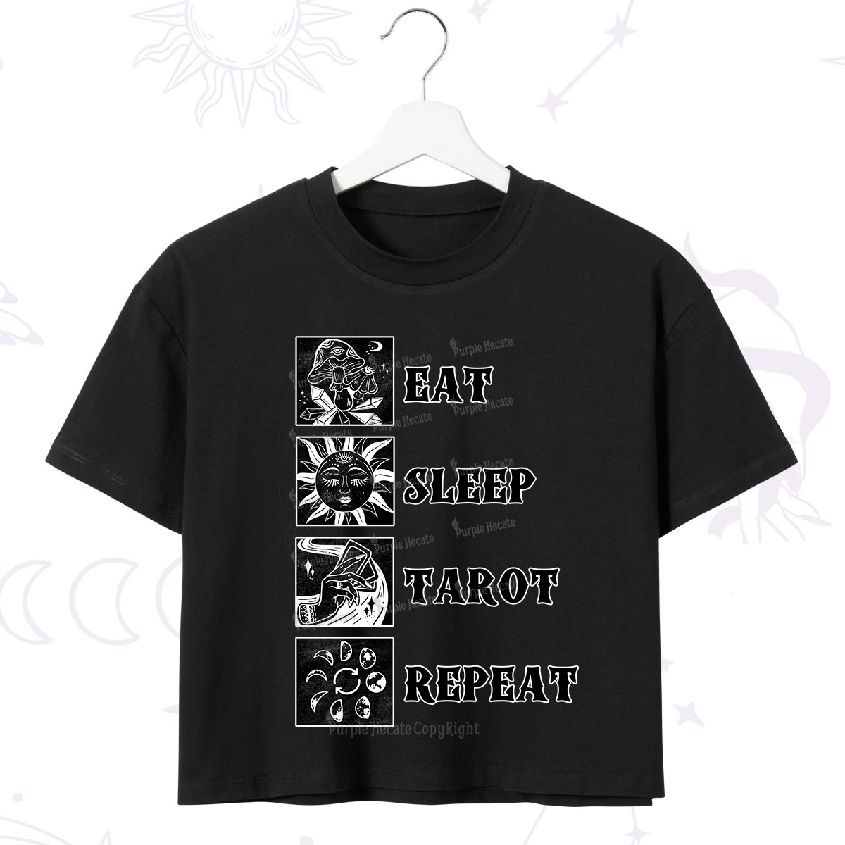 Purplehecate Eat Sleep Tarot Repeat Crop T-Shirt