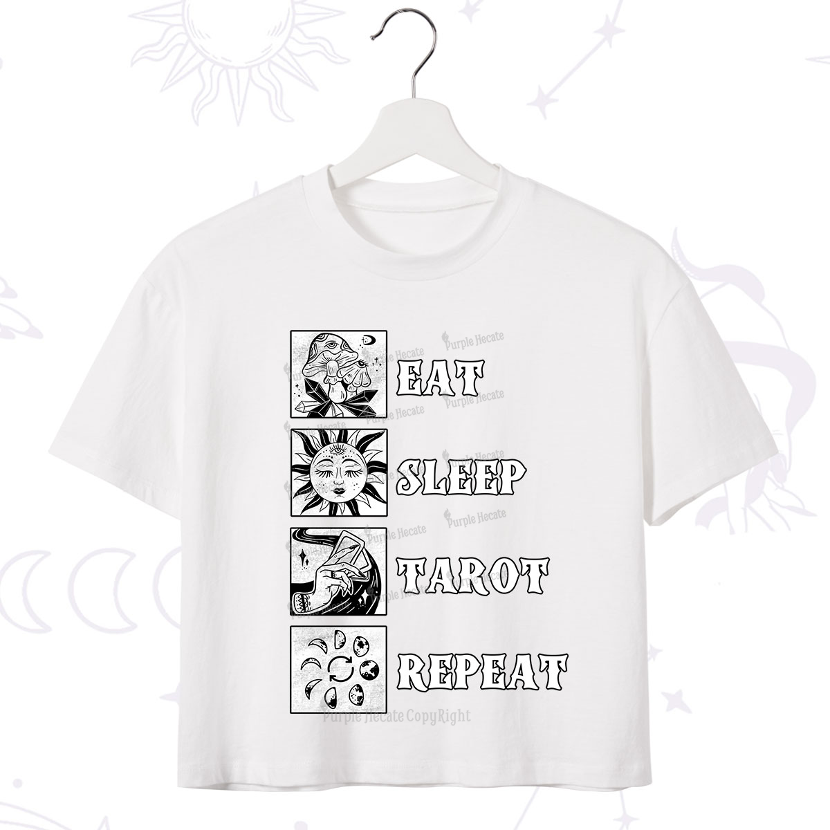 Purplehecate Eat Sleep Tarot Repeat Crop T-Shirt