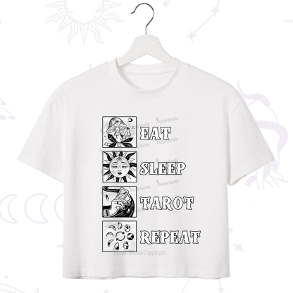 Purplehecate Eat Sleep Tarot Repeat Crop T-Shirt