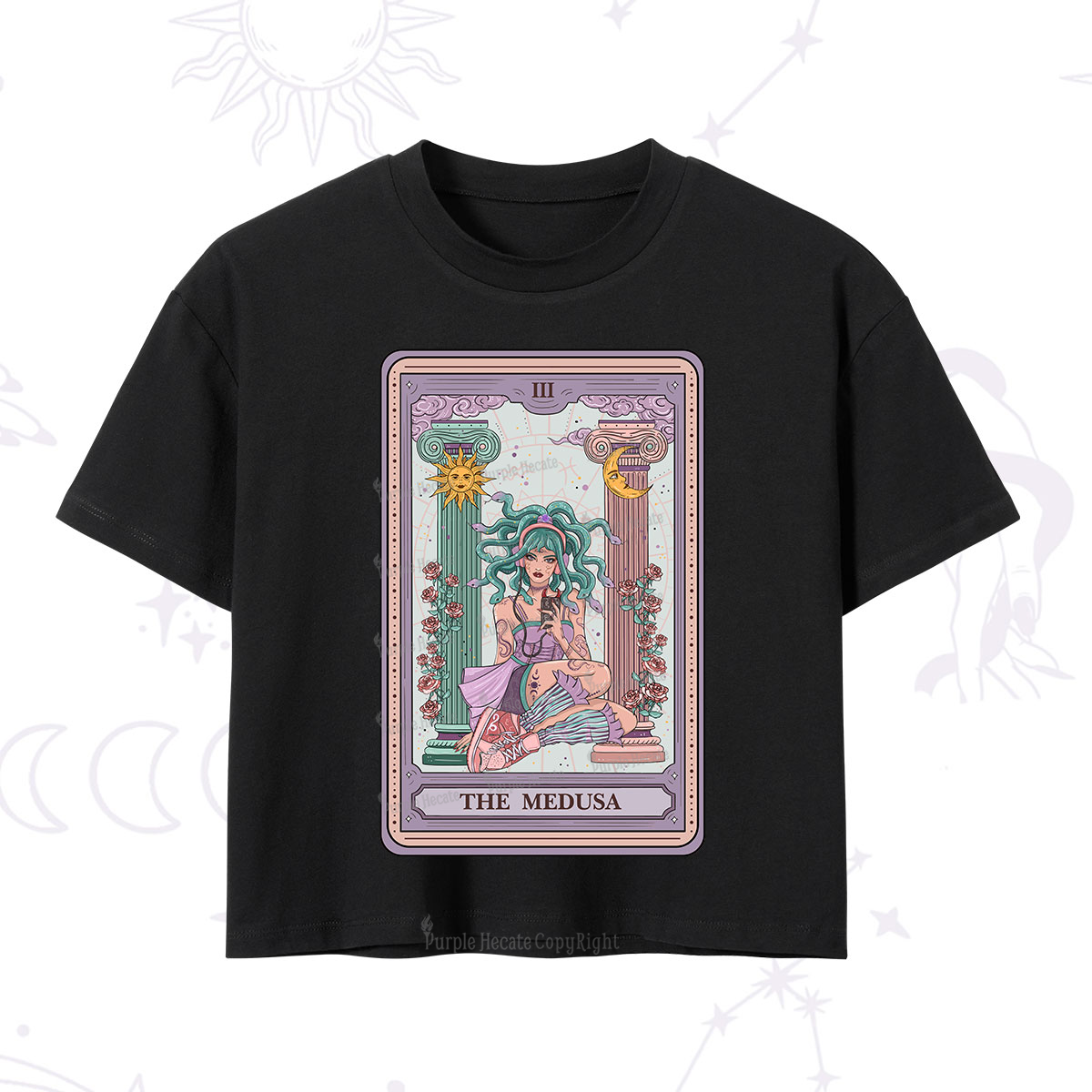 Purplehecate The Fashionable Medusa Tarot Card Crop T-Shirt