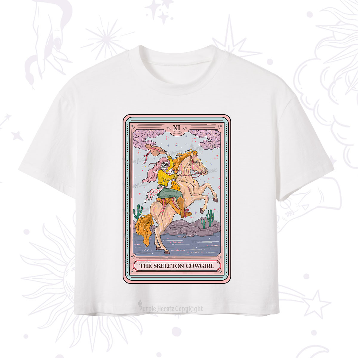 Purplehecate The Skeleton Cowgirl Tarot Card Crop T-Shirt