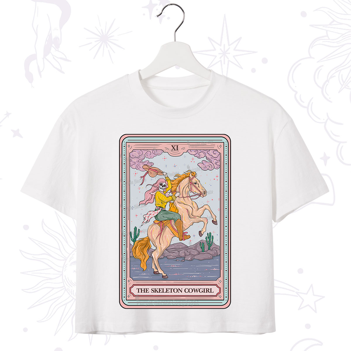 Purplehecate The Skeleton Cowgirl Tarot Card Crop T-Shirt